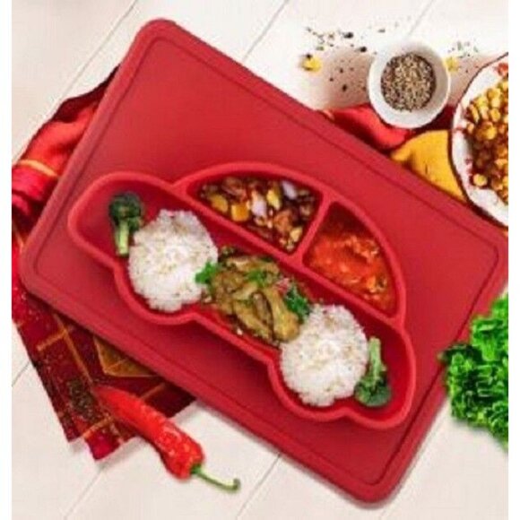 Red Car Shaped Silicone Divided Placemat for Children and Infants Platemat NEW - Picture 3 of 4